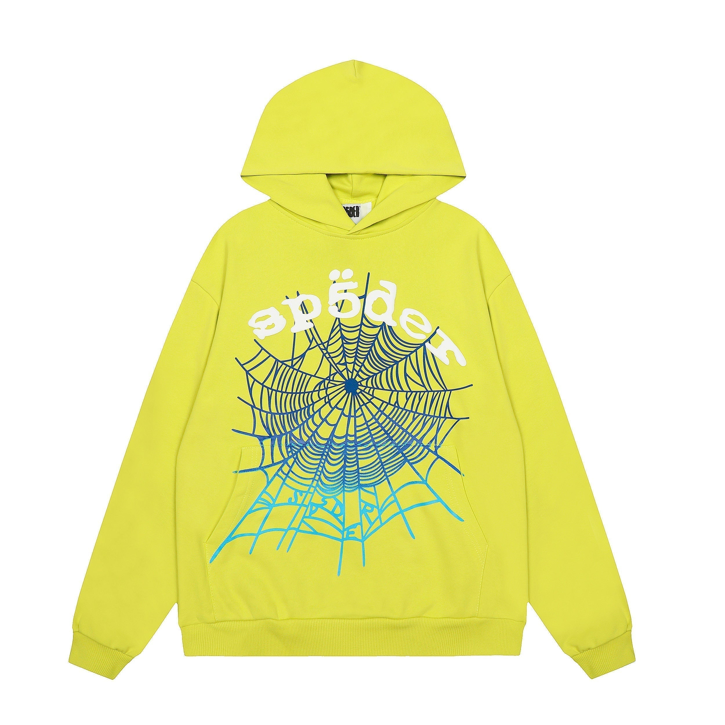 Sp5der Gradient Spider‑Web Yellow Pullover Hoodie