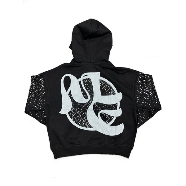 MIXED EMOTION Vintage Angel Graphic Speckled‑Sleeve Pullover Hoodie