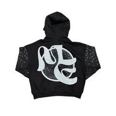 MIXED EMOTION Angel Graphic Speckled‑Sleeve Pullover Hoodie