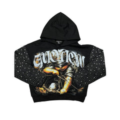MIXED EMOTION Vintage Angel Graphic Speckled‑Sleeve Pullover Hoodie