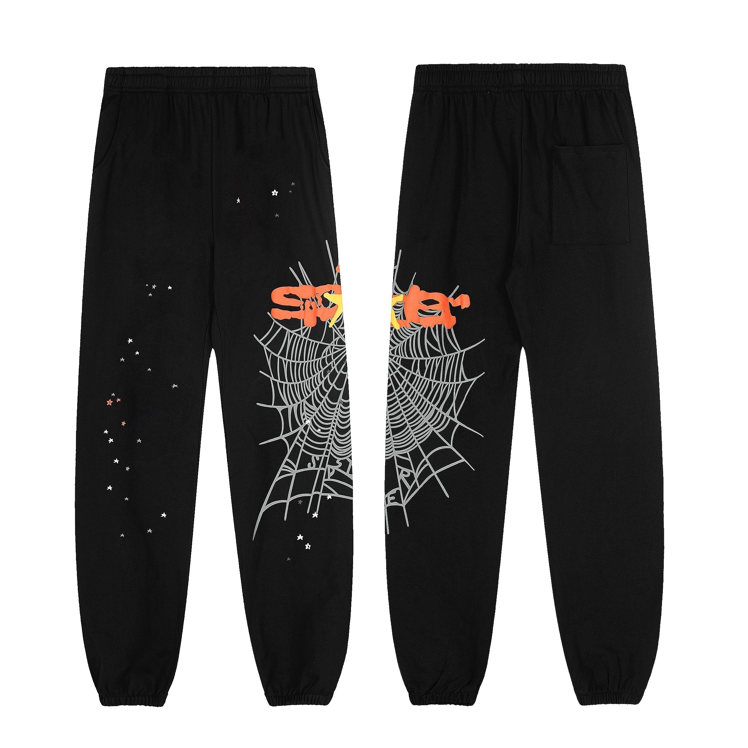 Sp5der Hood‑Print Star Splatter Pullover Hoodie