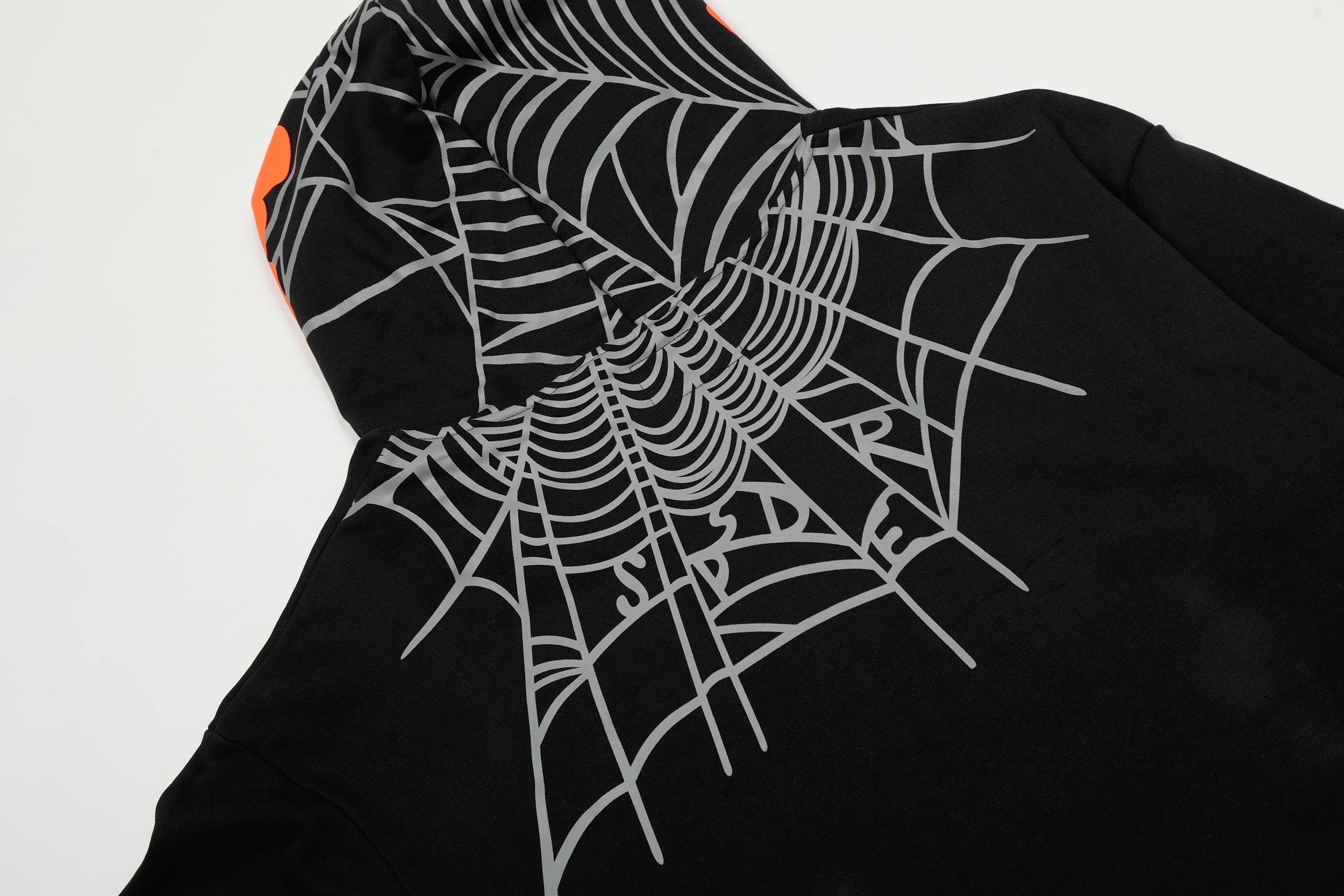 Sp5der Hood‑Print Star Splatter Pullover Hoodie