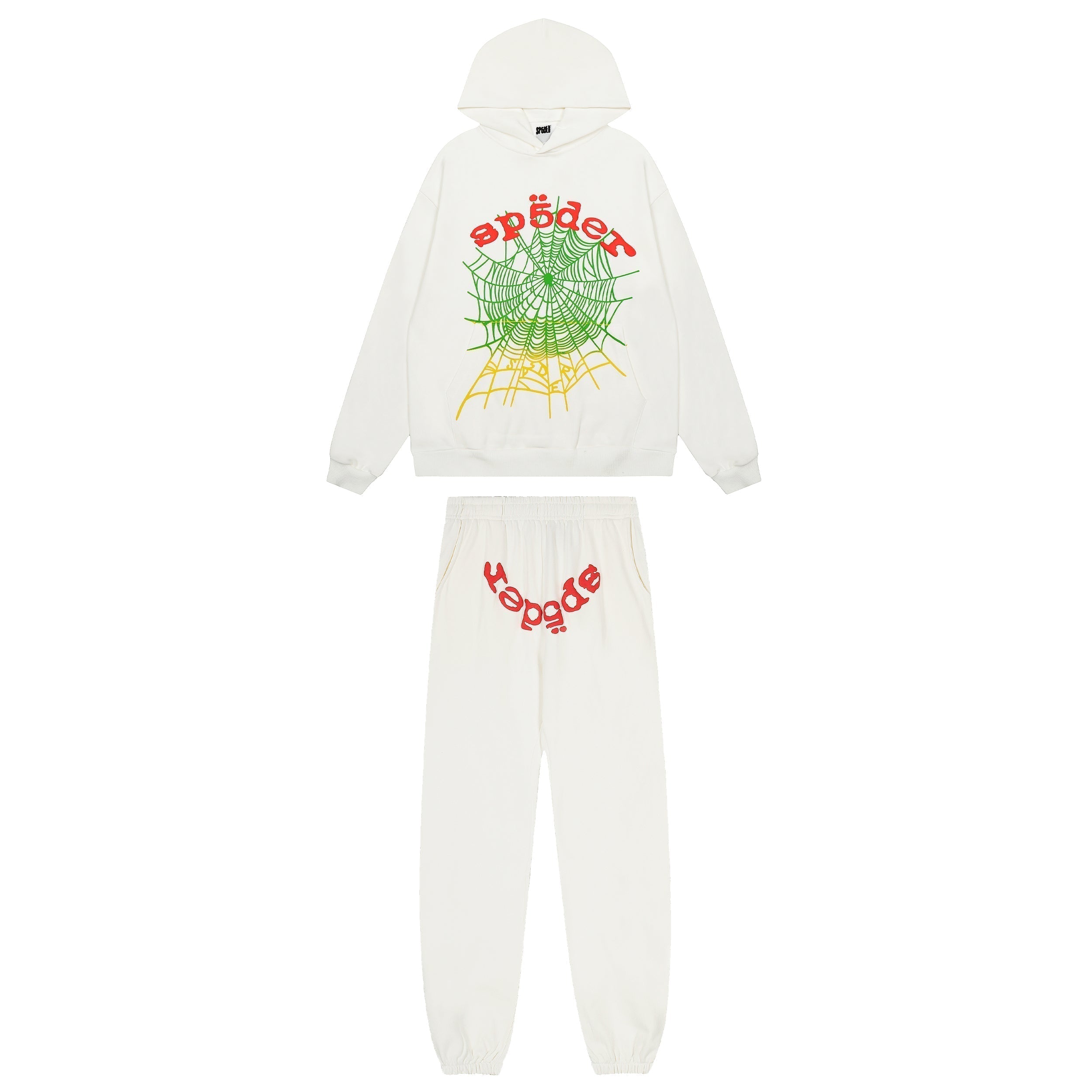 Sp5der Gradient Spider Web Graphic White Pullover Hoodie