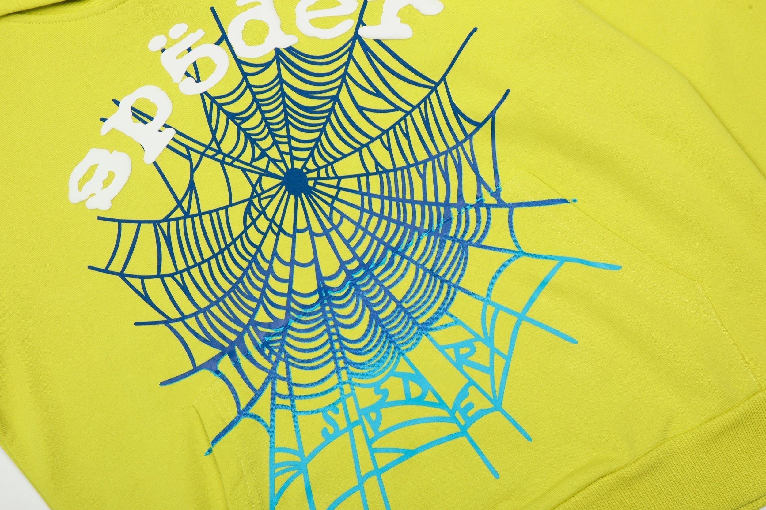 Sp5der Gradient Spider‑Web Yellow Pullover Hoodie