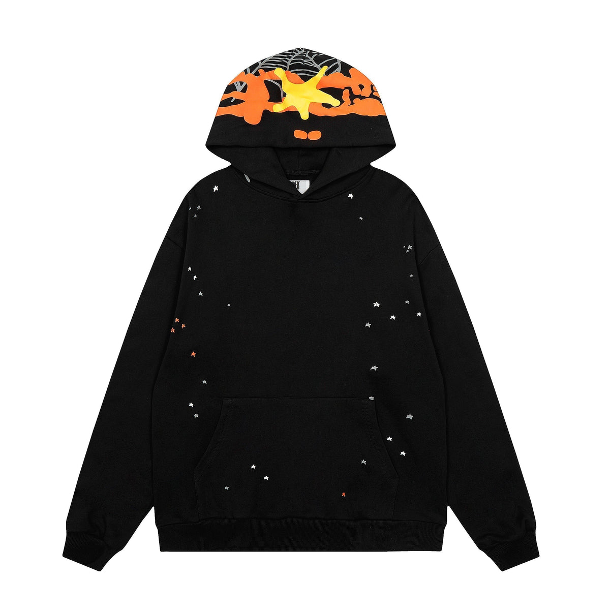 Sp5der Hood‑Print Star Splatter Pullover Hoodie