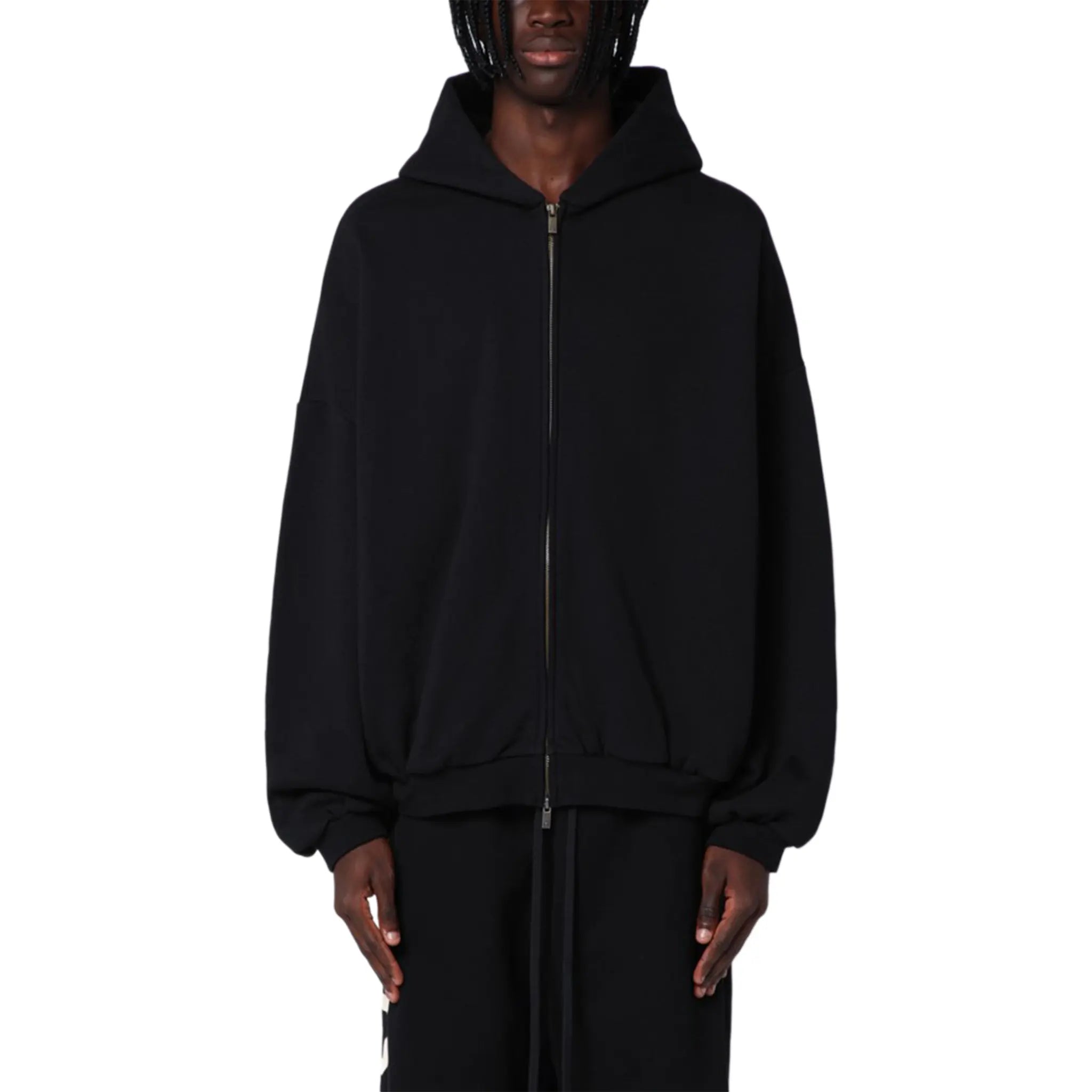 Fear Of God Essentials Heavy Fleece Black Zip-Up Hoodie (FW24)