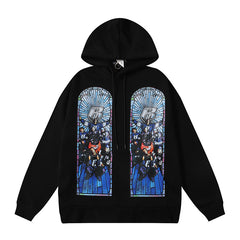 Black Letter‑Graphic Printed Oversized Pullover Hoodie