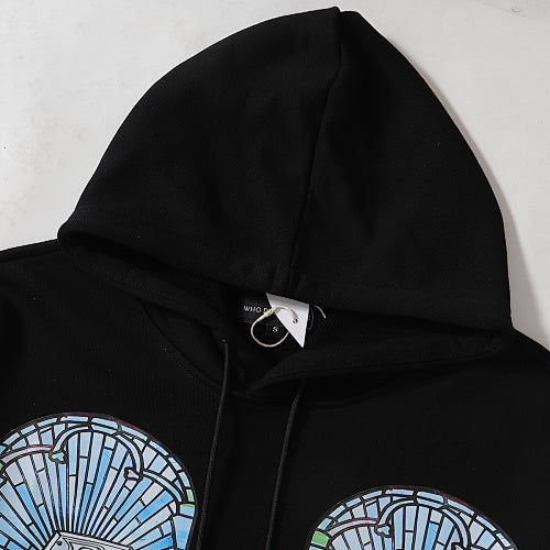 Black Letter‑Graphic Printed Oversized Pullover Hoodie
