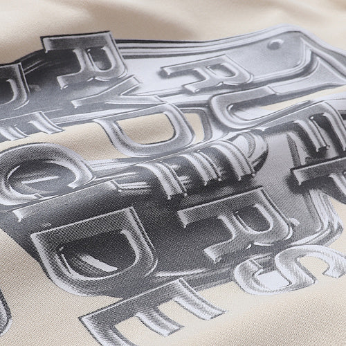Beige 3D Silver‑Tone Graphic Print Crewneck Sweatshirt