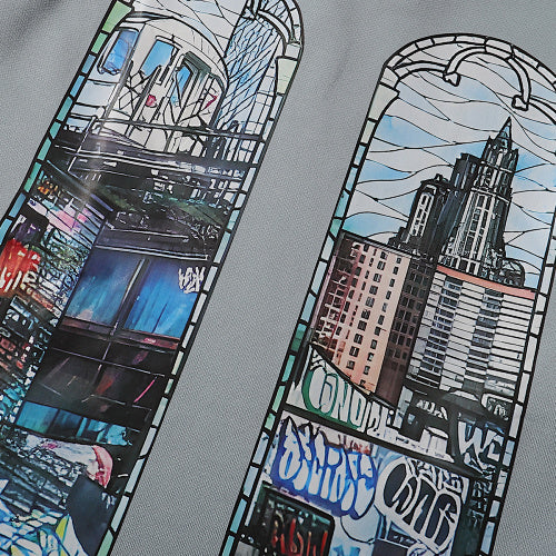 Blue Urban Print Loose‑Fit Sweatshirt