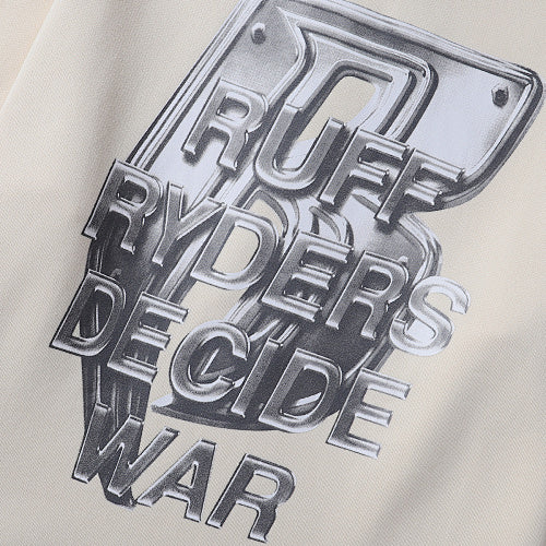 Beige 3D Silver‑Tone Graphic Print Crewneck Sweatshirt