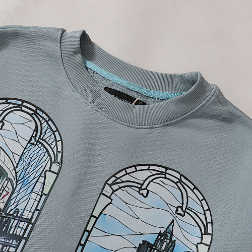 Blue Urban Print Loose‑Fit Sweatshirt