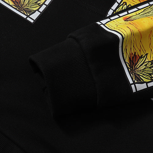 Black Scenery‑Print Long‑Sleeve Oversized Pullover Hoodie