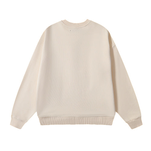 Beige 3D Silver‑Tone Graphic Print Crewneck Sweatshirt