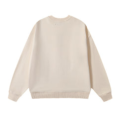 Beige 3D Silver‑Tone Graphic Print Crewneck Sweatshirt