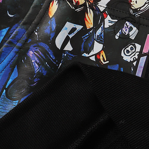 Black Letter‑Graphic Printed Oversized Pullover Hoodie