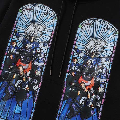 Black Letter‑Graphic Printed Oversized Pullover Hoodie